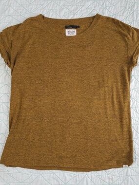 prAna Brown Mustard Short Cuffed Sleeve Tee T-Shirt